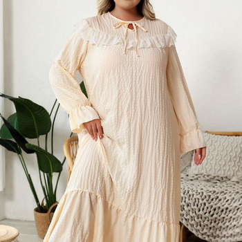 Διασυνοριακό εξωτερικό εμπόριο άνοιξη και καλοκαίρι συν μέγεθος γυναικείο νυχτικό με μανίκια με φυσαλίδες παλάτι άνεμο χαλαρό και άνετο ζαρωμένο νυχτικό από βαμβάκι, πωλήσεις εργοστασίων