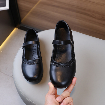 Детски принцески обувки за момичета, пролет/есен, нови, студентски, кампус, британски, за момичета, с мека подметка, черни, кожени обувки