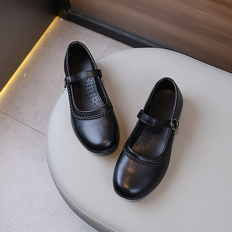 Детски принцески обувки за момичета, пролет/есен, нови, студентски, кампус, британски, за момичета, с мека подметка, черни, кожени обувки