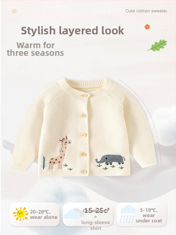 Πουλόβερ Happy Animal Class a από βαμβάκι για μωρά, Φθινόπωρο και Χειμώνας, Πλεκτό Πουλόβερ με Ζακέτα, Μονόχρωμο, Χαριτωμένο Παλτό για μωρά