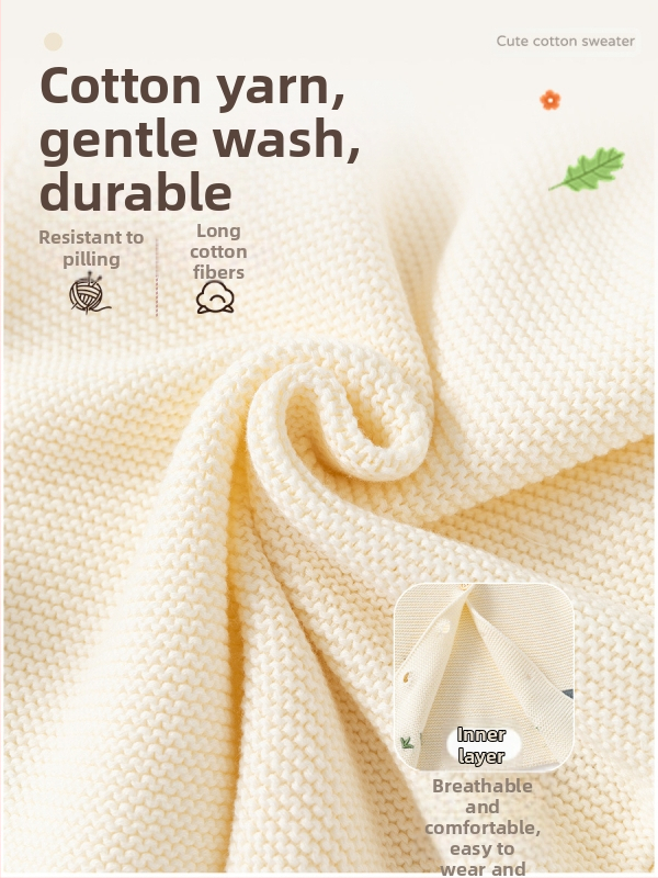 Памучен бебешки пуловер Happy Animal Class a, есенно-зимен плетен бебешки кардиган, едноцветен, сладък бебешки пуловер