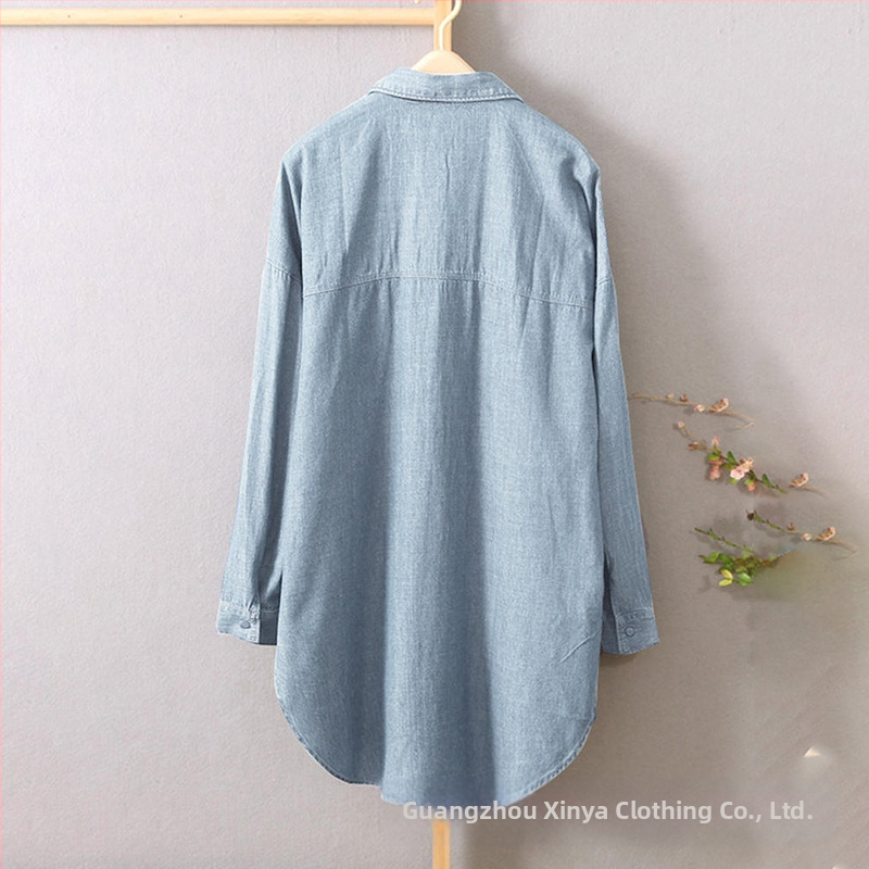 Jesenný 2022 Nový jednoradový modrý elegantný kardigan s dlhým rukávom, džínsový kardigan s dlhým rukávom, jednofarebná bavlnená klopa