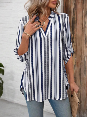 2025 Европейска и американска мода трансгранична Amazon Нови пролетни и летни дамски ризи с райета