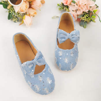 Meiteņu seklās Mary Jane kurpes 2025. gada pavasarī, jaunas korejiešu stila džinsa plakanās kurpes vecākiem bērniem, deju apavi
