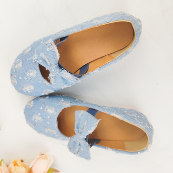 Meiteņu seklās Mary Jane kurpes 2025. gada pavasarī, jaunas korejiešu stila džinsa plakanās kurpes vecākiem bērniem, deju apavi