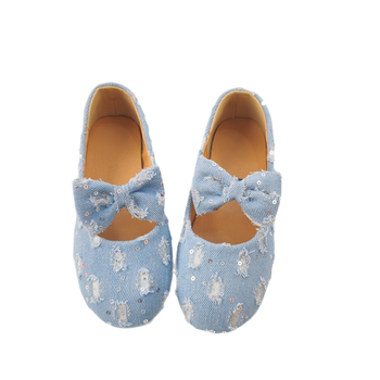 Meiteņu seklās Mary Jane kurpes 2025. gada pavasarī, jaunas korejiešu stila džinsa plakanās kurpes vecākiem bērniem, deju apavi