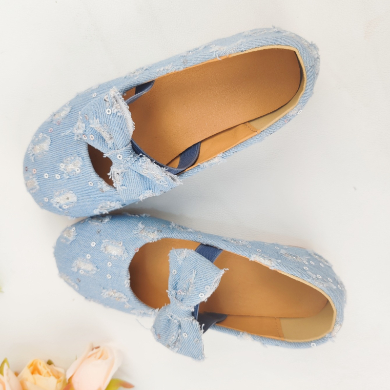Meiteņu seklās Mary Jane kurpes 2025. gada pavasarī, jaunas korejiešu stila džinsa plakanās kurpes vecākiem bērniem, deju apavi