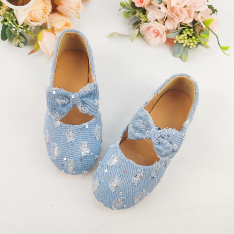 Meiteņu seklās Mary Jane kurpes 2025. gada pavasarī, jaunas korejiešu stila džinsa plakanās kurpes vecākiem bērniem, deju apavi