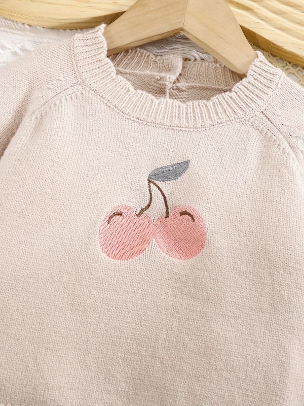 Pleteni pulover dugih rukava s vezom trešnje - prikladan za dječje svakodnevno nošenje i putovanja, modni stil za djecu preko granica