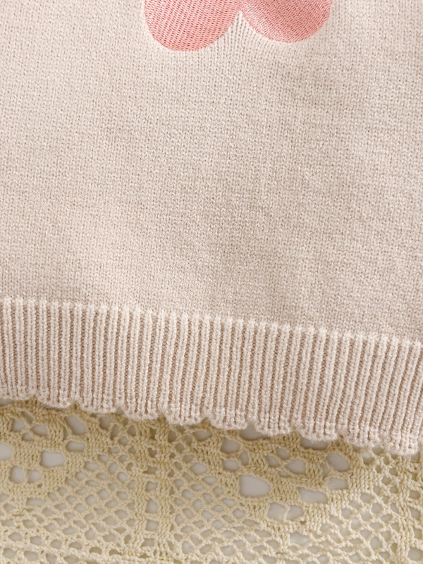 Pleteni pulover dugih rukava s vezom trešnje - prikladan za dječje svakodnevno nošenje i putovanja, modni stil za djecu preko granica