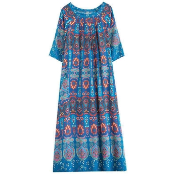 „Real Shot 2024“ vasaros nauja vintažinė medvilninė didelio dydžio spausdinta putli moteriška laisva etninio stiliaus suknelė