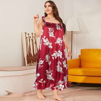 Amazon διασυνοριακές πιτζάμες από μετάξι πάγου plus size γυναικεία καλοκαιρινά λεπτά ρούχα για το σπίτι μακριά γυναικεία νυχτικά χονδρικής SQ22065