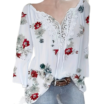 Лято 2025 г. Европейски и американски трансграничен износ Amazon Нова флорална риза с V-образно деколте, снаждане, дамски топове