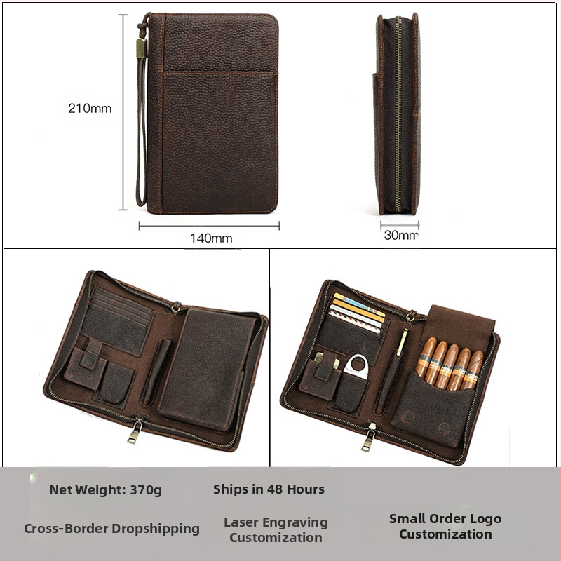 Кожена кутия за пури с ретро мотив, модел Crazy Horse, за пътуване, преносима, от естествена кожа, чанта за съхранение на пет пури