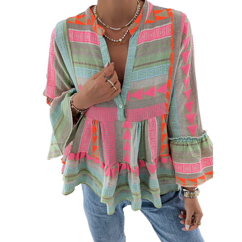 Tarpvalstybinė užsienio prekybos nepriklausoma stotis „Amazon 2023“ – nauji europietiški ir amerikietiški rudens stiliaus, ploni, pozicionuojantys, spausdinti ilgomis rankovėmis marškinėliai moterims.