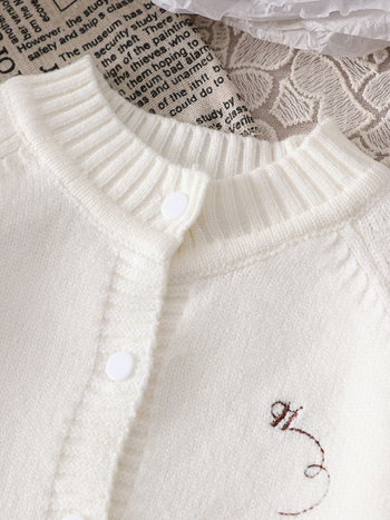 Πουλόβερ Φθινοπώρου και Χειμώνα Ευέλικτο για Βρέφη και Μικρά Παιδιά, Υπόλευκο, Στρογγυλό Λαιμόκοψη, Κεντημένο Μανιτάρι, Πλεκτό Ζακέτα Κοντό Στυλ με Μακρυμάνικο