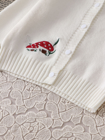 Πουλόβερ Φθινοπώρου και Χειμώνα Ευέλικτο για Βρέφη και Μικρά Παιδιά, Υπόλευκο, Στρογγυλό Λαιμόκοψη, Κεντημένο Μανιτάρι, Πλεκτό Ζακέτα Κοντό Στυλ με Μακρυμάνικο