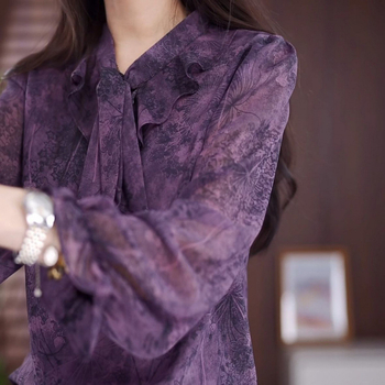 W8R плюс размер Модна риза с дълъг ръкав 2025 Пролет Нов Свободен Топ, Покриващ Плътно Стилна Тънка Универсална Принтирана