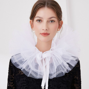 Naujas juodai baltas keturių sluoksnių tinklelio netikras antkaklis Helovinui, bjaurus pūkuotas antkaklis, „Cos Performance Props“