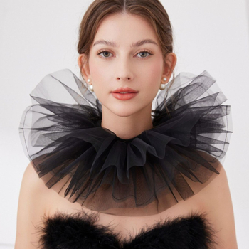 Νέο ασπρόμαυρο τετράστρωτο ψεύτικο κολάρο με πλέγμα, διακόσμηση για το Halloween, άσχημο, αφράτο κολάρο, στηρίγματα απόδοσης Cos