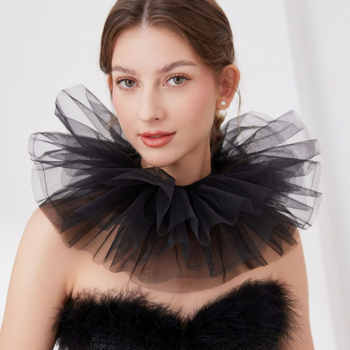 Νέο ασπρόμαυρο τετράστρωτο ψεύτικο κολάρο με πλέγμα, διακόσμηση για το Halloween, άσχημο, αφράτο κολάρο, στηρίγματα απόδοσης Cos