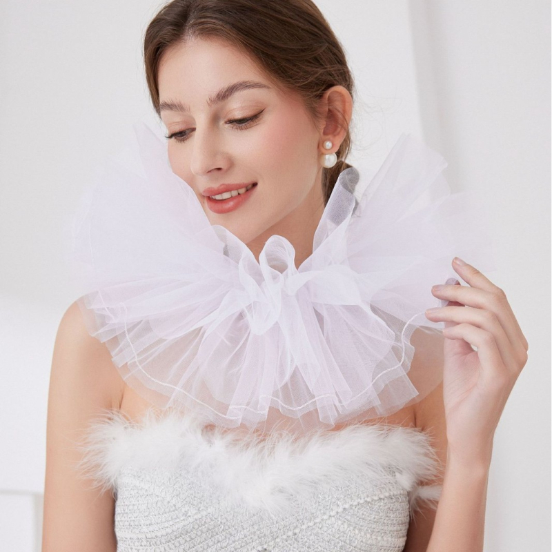 Naujas juodai baltas keturių sluoksnių tinklelio netikras antkaklis Helovinui, bjaurus pūkuotas antkaklis, „Cos Performance Props“