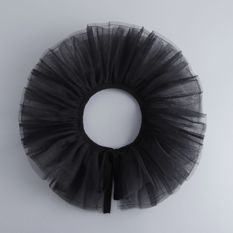 Naujas juodai baltas keturių sluoksnių tinklelio netikras antkaklis Helovinui, bjaurus pūkuotas antkaklis, „Cos Performance Props“