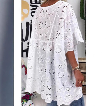 Νέο, ευρωπαϊκό και αμερικανικό γυναικείο μπλούζα με V λαιμόκοψη και κέντημα, κοντομάνικο φόρεμα σε απόθεμα, σε απόθεμα, ανεξάρτητος σταθμός Amazon του 2023.