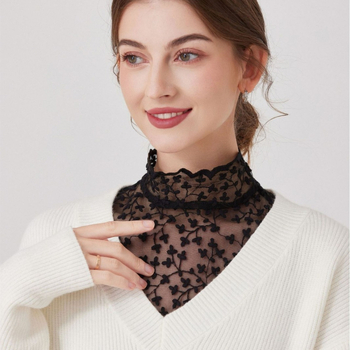 Διασυνοριακός ψεύτικος γιακάς με δαντέλα Ozon κεντημένος με γαλλική κοπή στο μισό μήκος για γυναίκες, κομψός, υψηλής ποιότητας, διακοσμητικός γιακάς από καθαρό βαμβάκι