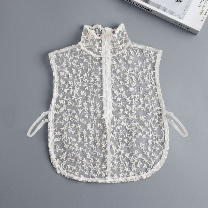 Elegantiška grynos medvilnės aukštos klasės dekoracija, siuvinėta per kraštus Ozon nėriniais, prancūziška, iškirpta, pusės ilgio, netikra apykaklė moterims.