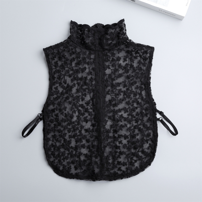 Elegantiška grynos medvilnės aukštos klasės dekoracija, siuvinėta per kraštus Ozon nėriniais, prancūziška, iškirpta, pusės ilgio, netikra apykaklė moterims.