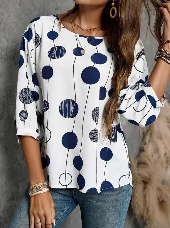 „Amazon“ paprasto natūralaus stiliaus pavasario ir vasaros nauji moteriški paprasto rašto trijų ketvirčių rankovių apvalios iškirptės marškiniai