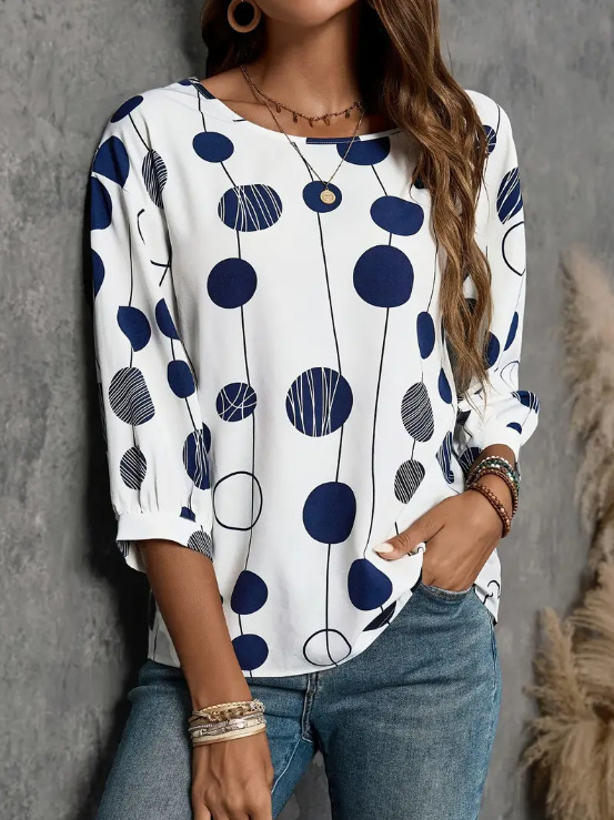 „Amazon“ paprasto natūralaus stiliaus pavasario ir vasaros nauji moteriški paprasto rašto trijų ketvirčių rankovių apvalios iškirptės marškiniai