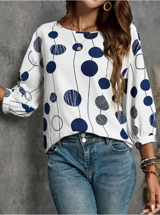 „Amazon“ paprasto natūralaus stiliaus pavasario ir vasaros nauji moteriški paprasto rašto trijų ketvirčių rankovių apvalios iškirptės marškiniai