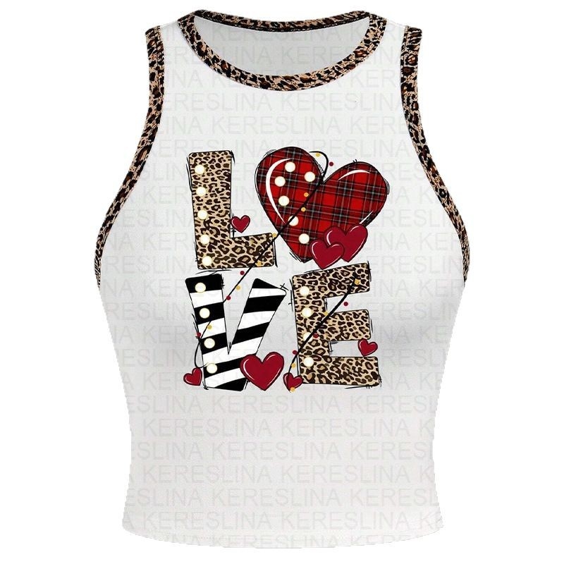 2025 m. naujos europietiško dydžio rankovių neturinčios meilės meilės raidės su spauda, europietiškos ir amerikietiškos tendencijos moteriška viršutinė liemenė