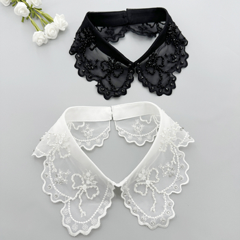 Madingas populiarus smulkaus tinklelio siuvinėjimo lankelio dizainas su sunkiais amatų karoliukais, naujas juodai baltas mažas daiktas, netikras apykaklė