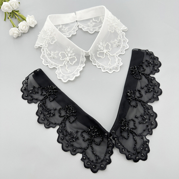 Μόδα δημοφιλή λεπτό πλέγμα κέντημα φιόγκο σχεδιασμό βαριές χάντρες χειροτεχνίας νέο μαύρο και άσπρο μικρό αντικείμενο ψεύτικο κολάρο