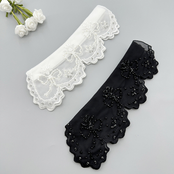 Μόδα δημοφιλή λεπτό πλέγμα κέντημα φιόγκο σχεδιασμό βαριές χάντρες χειροτεχνίας νέο μαύρο και άσπρο μικρό αντικείμενο ψεύτικο κολάρο