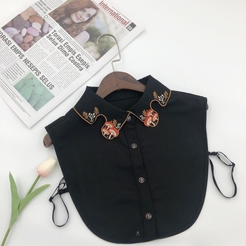 Νέο κλασικό κεντημένο ψεύτικο κολάρο, παιχνιδιάρικο σιφόν με μοτίβο μανιταριών με εξαιρετικό ασπρόμαυρο ψεύτικο κολάρο για γυναίκες