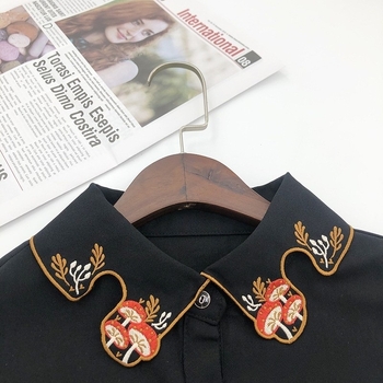 Νέο κλασικό κεντημένο ψεύτικο κολάρο, παιχνιδιάρικο σιφόν με μοτίβο μανιταριών με εξαιρετικό ασπρόμαυρο ψεύτικο κολάρο για γυναίκες