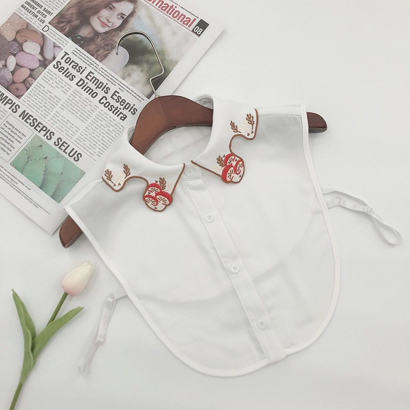 Nauja klasikinio stiliaus siuvinėta netikra apykaklė, žaismingas grybo rašto šifonas su išskirtine juodai balta netikra apykakle moterims