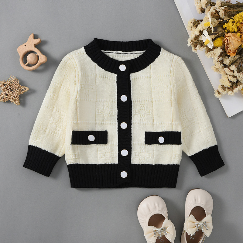 Διασυνοριακές Εισαγωγές Φθινόπωρο και Χειμώνας Νέο Κορίτσι Πλεκτό Πουλόβερ με Στυλ Chanel για Μωρό, Κούκλα για Μωρό, Χαριτωμένο Πουλόβερ με Παλτό