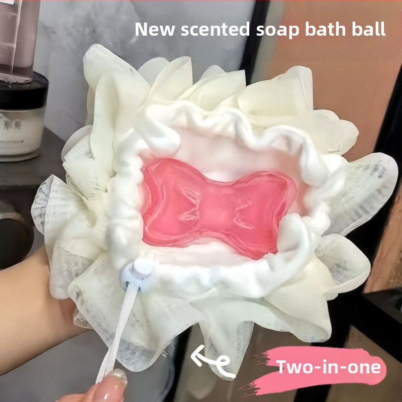 Висококачествена топка за вана, обвита в мека, супер артефакт за вана, не разпръсква, търкаща топка за вана с цвете, голям сапун две в едно