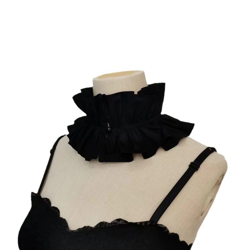 Nauja grynos medvilnės apykaklė su klostuota vintažine Ralph apykakle, netikra apykakle moterims, kortoje fotografuojant scenoje, fotografuojant modeliuojant.