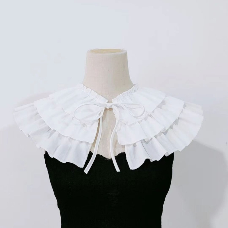 Rūmų stiliaus retro daugiasluoksnė raukta apykaklės dekoracija, elegantiškas ir mielas universalus aksesuaras moterims, nėriniuota apykaklė