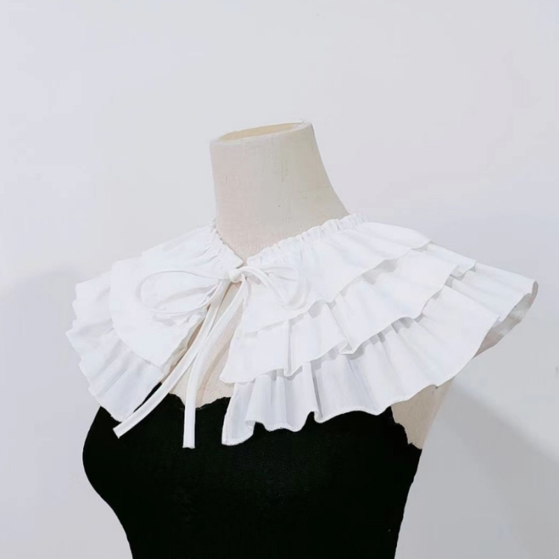 Rūmų stiliaus retro daugiasluoksnė raukta apykaklės dekoracija, elegantiškas ir mielas universalus aksesuaras moterims, nėriniuota apykaklė