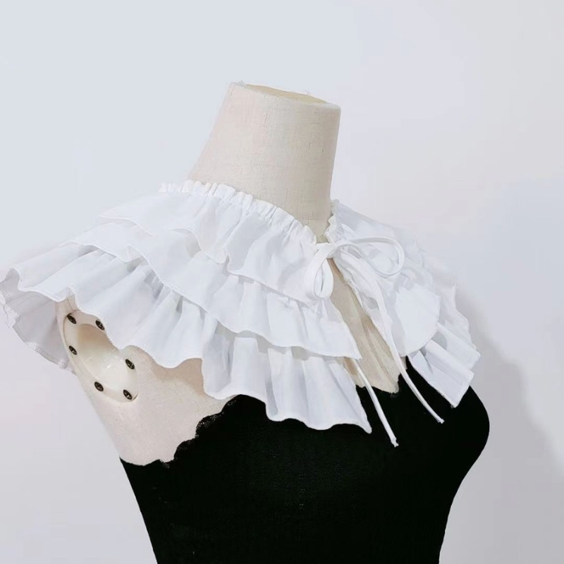 Rūmų stiliaus retro daugiasluoksnė raukta apykaklės dekoracija, elegantiškas ir mielas universalus aksesuaras moterims, nėriniuota apykaklė