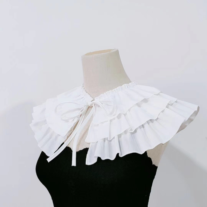 Rūmų stiliaus retro daugiasluoksnė raukta apykaklės dekoracija, elegantiškas ir mielas universalus aksesuaras moterims, nėriniuota apykaklė