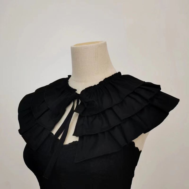 Rūmų stiliaus retro daugiasluoksnė raukta apykaklės dekoracija, elegantiškas ir mielas universalus aksesuaras moterims, nėriniuota apykaklė