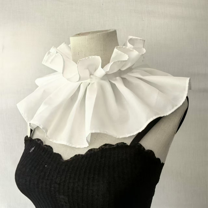 Naujas prancūziško rūmų stiliaus rauktas nėrinių aukšta apykakle retro stiliaus šalikas su netikra apykakle, madingas nėrinių audinys